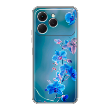 Силиконовый чехол на Tecno Spark 40 с принтом Голубые цветы Силиконовый чехол на Tecno Spark 40 с принтом Голубые цветы