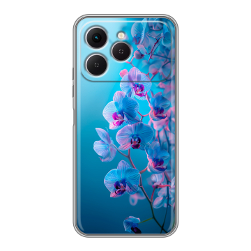 Силиконовый чехол на Tecno Spark 40 с принтом голубые орхидеи Силиконовый чехол на Tecno Spark 40 с принтом голубые орхидеи