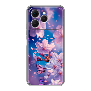 Силиконовый чехол на Tecno Spark 40 с принтом цветы бабочки Силиконовый чехол на Tecno Spark 40 с принтом цветы бабочки