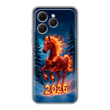 Силиконовый чехол на Tecno Spark 40 с принтом Новый год коня
