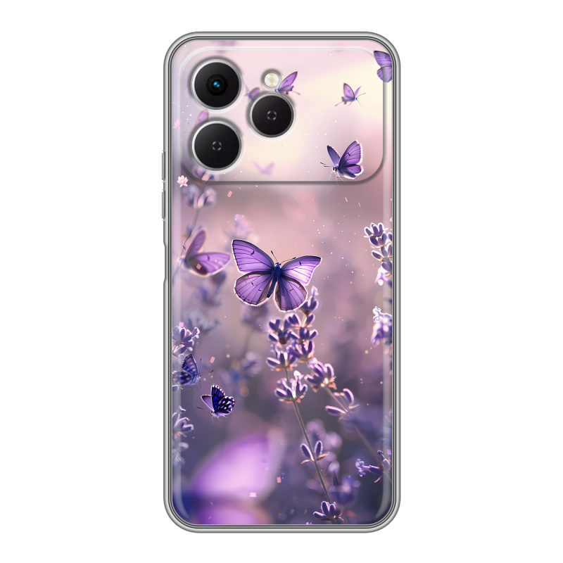 Силиконовый чехол на Tecno Spark 40 с принтом бабочки и лаванда Силиконовый чехол на Tecno Spark 40 с принтом бабочки и лаванда
