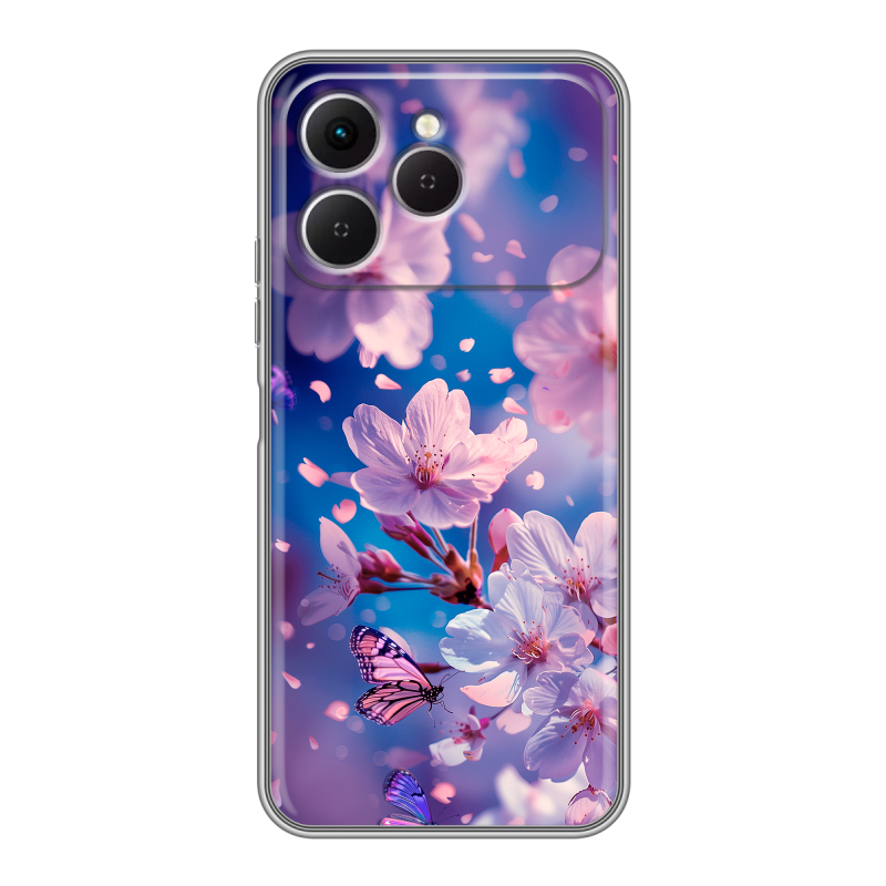 Силиконовый чехол на Tecno Spark 40 с принтом цветы бабочки Силиконовый чехол на Tecno Spark 40 с принтом цветы бабочки