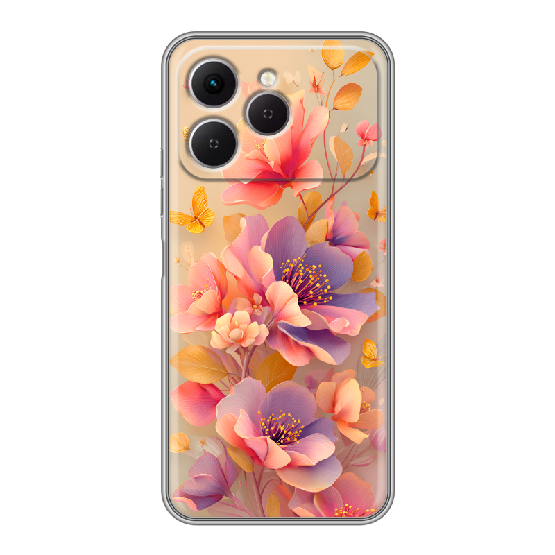 Силиконовый чехол на Tecno Spark 40 с принтом Цветы и бабочки Силиконовый чехол на Tecno Spark 40 с принтом Цветы и бабочки