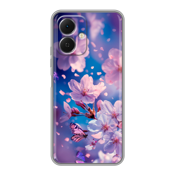 Силиконовый чехол на Tecno Spark Go 2 с принтом цветы бабочки