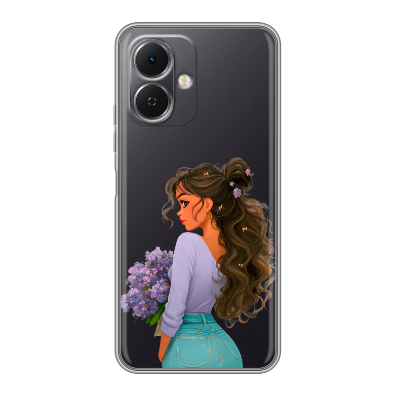 Силиконовый чехол на Tecno Spark Go 2 с принтом девушка цветы Силиконовый чехол на Tecno Spark Go 2 с принтом девушка цветы