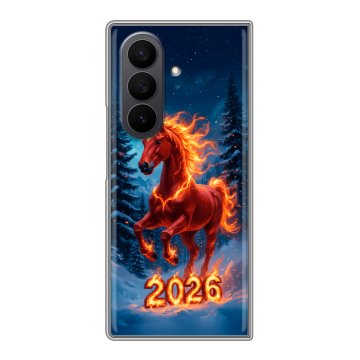 Пластиковый чехол на Samsung Galaxy Z Fold 7 с принтом Новый год коня Пластиковый чехол на Samsung Galaxy Z Fold 7 с принтом Новый год коня