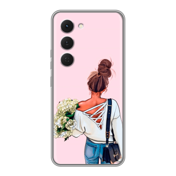 Силиконовый чехол на Tecno Spark 40 Pro с принтом Девушка и букет Силиконовый чехол на Tecno Spark 40 Pro с принтом Девушка и букет