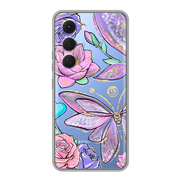 Силиконовый чехол на Tecno Spark 40 Pro с принтом Бабочки и цветы Силиконовый чехол на Tecno Spark 40 Pro с принтом Бабочки и цветы