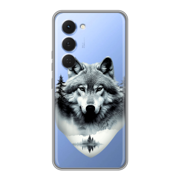 Силиконовый чехол на Tecno Spark 40 Pro с принтом Волк в лесу Силиконовый чехол на Tecno Spark 40 Pro с принтом Волк в лесу