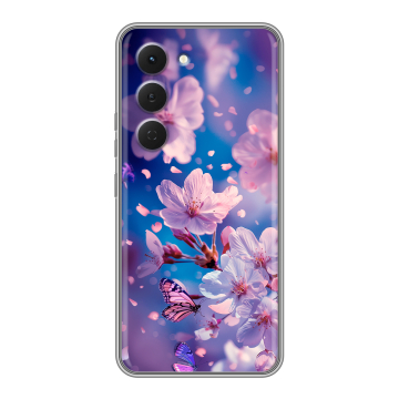 Силиконовый чехол на Tecno Spark 40 Pro с принтом цветы бабочки Силиконовый чехол на Tecno Spark 40 Pro с принтом цветы бабочки