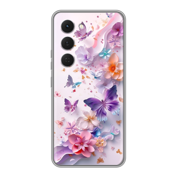 Силиконовый чехол на Tecno Spark 40 Pro с принтом цветы бабочки Силиконовый чехол на Tecno Spark 40 Pro с принтом цветы бабочки