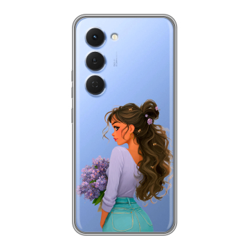 Силиконовый чехол на Tecno Spark 40 Pro с принтом девушка цветы