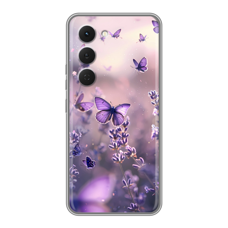 Силиконовый чехол на Tecno Spark 40 Pro с принтом бабочки и лаванда Силиконовый чехол на Tecno Spark 40 Pro с принтом бабочки и лаванда