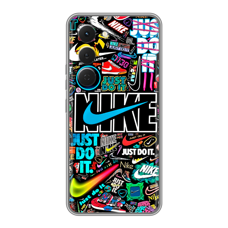 Силиконовый чехол на Tecno Spark 40 Pro с принтом найк nike черный Силиконовый чехол на Tecno Spark 40 Pro с принтом найк nike черный