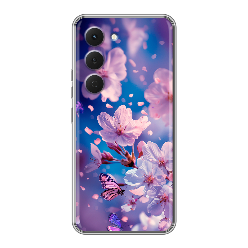 Силиконовый чехол на Tecno Spark 40 Pro с принтом цветы бабочки Силиконовый чехол на Tecno Spark 40 Pro с принтом цветы бабочки