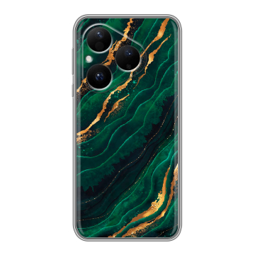 Силиконовый чехол на Huawei Pura 80 с принтом Мрамор зеленое золото