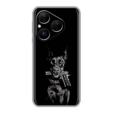 Силиконовый чехол на Huawei Pura 80 с принтом Доберман и пистолет