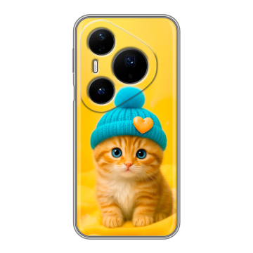 Силиконовый чехол на Huawei Pura 80 Pro, 80 Pro Plus с принтом Котенок в шапке