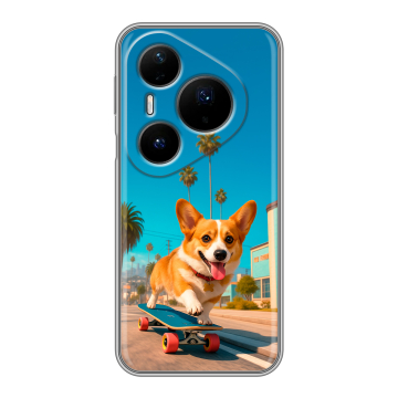 Силиконовый чехол на Huawei Pura 80 Pro, 80 Pro Plus с принтом Корги на скейте