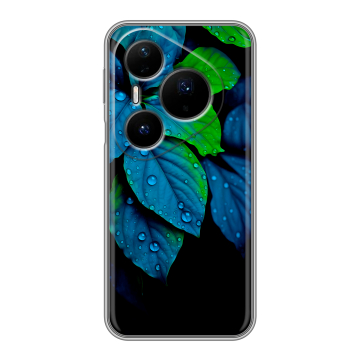 Силиконовый чехол на Huawei Pura 80 Pro, 80 Pro Plus с принтом Листья и роса