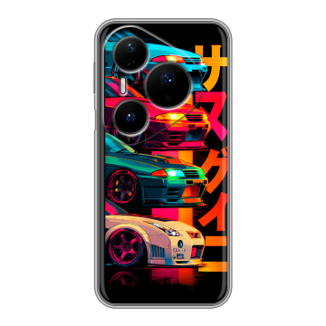 Силиконовый чехол на Huawei Pura 80 Pro, 80 Pro Plus с принтом Гоночные машины
