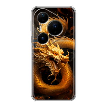 Силиконовый чехол на Huawei Pura 80 Pro, 80 Pro Plus с принтом Золотой дракон