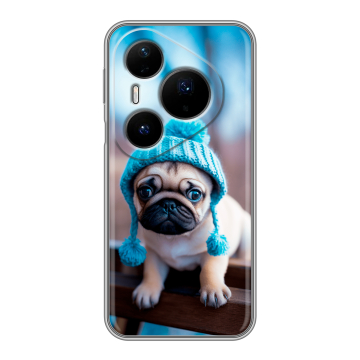 Силиконовый чехол на Huawei Pura 80 Pro, 80 Pro Plus с принтом Мопс в шапке