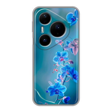 Силиконовый чехол на Huawei Pura 80 Pro, 80 Pro Plus с принтом Голубые цветы Силиконовый чехол на Huawei Pura 80 Pro, 80 Pro Plus с принтом Голубые цветы