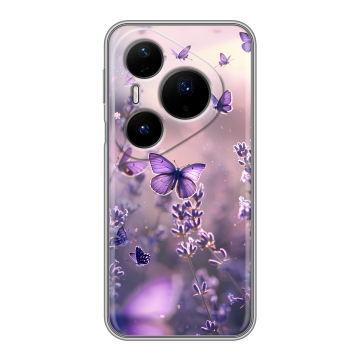 Силиконовый чехол на Huawei Pura 80 Pro, 80 Pro Plus с принтом бабочки и лаванда Силиконовый чехол на Huawei Pura 80 Pro, 80 Pro Plus с принтом бабочки и лаванда
