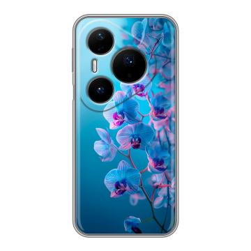 Силиконовый чехол на Huawei Pura 80 Pro, 80 Pro Plus с принтом голубые орхидеи Силиконовый чехол на Huawei Pura 80 Pro, 80 Pro Plus с принтом голубые орхидеи