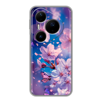 Силиконовый чехол на Huawei Pura 80 Pro, 80 Pro Plus с принтом цветы бабочки Силиконовый чехол на Huawei Pura 80 Pro, 80 Pro Plus с принтом цветы бабочки