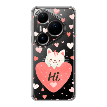 Силиконовый чехол на Huawei Pura 80 Pro, 80 Pro Plus с принтом котенок и сердечко Силиконовый чехол на Huawei Pura 80 Pro, 80 Pro Plus с принтом котенок и сердечко