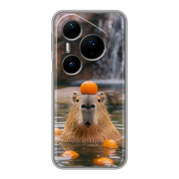 Силиконовый чехол на Huawei Pura 80 Pro, 80 Pro Plus с принтом Капибара с апельсином Силиконовый чехол на Huawei Pura 80 Pro, 80 Pro Plus с принтом Капибара с апельсином