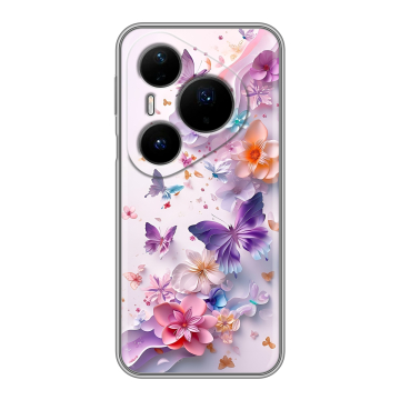 Силиконовый чехол на Huawei Pura 80 Pro, 80 Pro Plus с принтом цветы бабочки Силиконовый чехол на Huawei Pura 80 Pro, 80 Pro Plus с принтом цветы бабочки