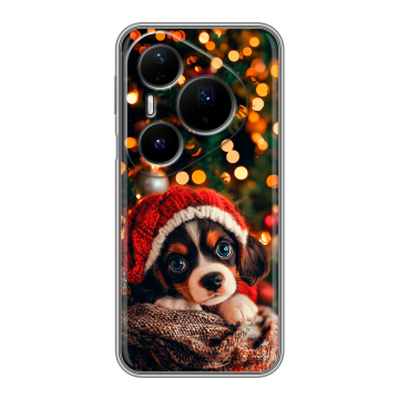 Силиконовый чехол на Huawei Pura 80 Pro, 80 Pro Plus с принтом Новый год елка щенок Силиконовый чехол на Huawei Pura 80 Pro, 80 Pro Plus с принтом Новый год елка щенок