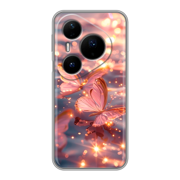 Силиконовый чехол на Huawei Pura 80 Pro, 80 Pro Plus с принтом бабочки розовые Силиконовый чехол на Huawei Pura 80 Pro, 80 Pro Plus с принтом бабочки розовые