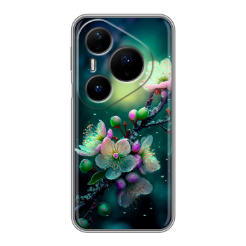 Силиконовый чехол на Huawei Pura 80 Pro, 80 Pro Plus с принтом Цветы и мрамор Силиконовый чехол на Huawei Pura 80 Pro, 80 Pro Plus с принтом Цветы и мрамор