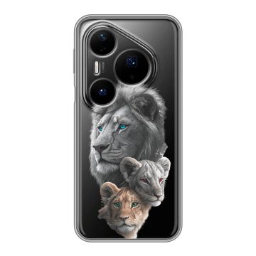 Силиконовый чехол на Huawei Pura 80 Pro, 80 Pro Plus с принтом Львы Силиконовый чехол на Huawei Pura 80 Pro, 80 Pro Plus с принтом Львы