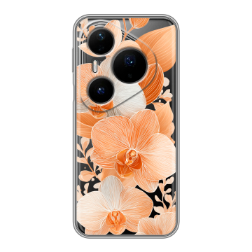 Силиконовый чехол на Huawei Pura 80 Pro, 80 Pro Plus с принтом Бежевые цветы Силиконовый чехол на Huawei Pura 80 Pro, 80 Pro Plus с принтом Бежевые цветы