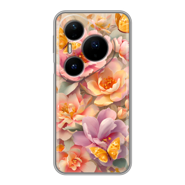 Силиконовый чехол на Huawei Pura 80 Pro, 80 Pro Plus с принтом Цветы и бабочки Силиконовый чехол на Huawei Pura 80 Pro, 80 Pro Plus с принтом Цветы и бабочки