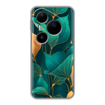 Силиконовый чехол на Huawei Pura 80 Pro, 80 Pro Plus с принтом Листья и золото Силиконовый чехол на Huawei Pura 80 Pro, 80 Pro Plus с принтом Листья и золото