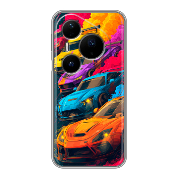 Силиконовый чехол на Huawei Pura 80 Pro, 80 Pro Plus с принтом Тачки