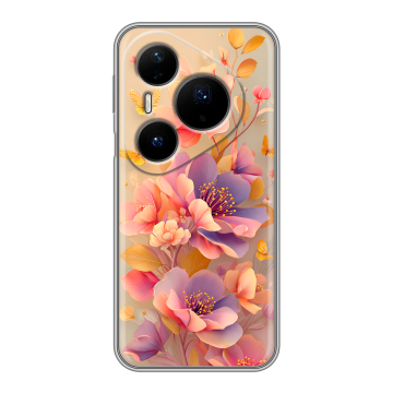 Силиконовый чехол на Huawei Pura 80 Pro, 80 Pro Plus с принтом Цветы и бабочки