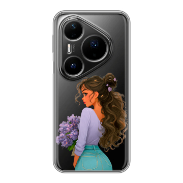 Силиконовый чехол на Huawei Pura 80 Pro, 80 Pro Plus с принтом девушка цветы