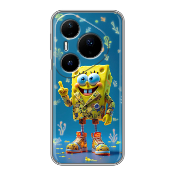 Силиконовый чехол на Huawei Pura 80 Pro, 80 Pro Plus с принтом Спанч боб Спанчбоб
