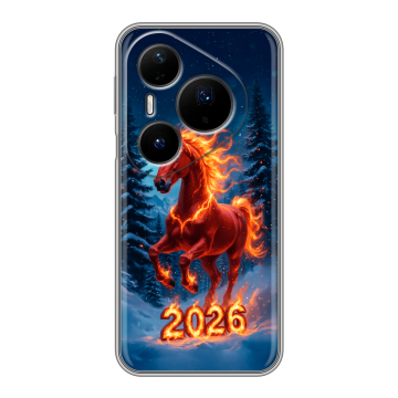 Силиконовый чехол на Huawei Pura 80 Pro, 80 Pro Plus с принтом Новый год коня