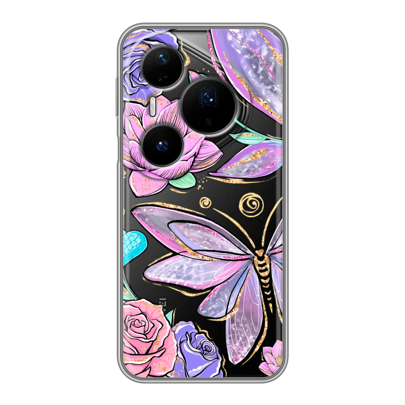 Силиконовый чехол на Huawei Pura 80 Pro, 80 Pro Plus с принтом Бабочки и цветы Силиконовый чехол на Huawei Pura 80 Pro, 80 Pro Plus с принтом Бабочки и цветы