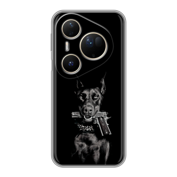 Силиконовый чехол на Huawei Pura 80 Ultra с принтом Доберман и пистолет