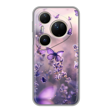 Силиконовый чехол на Huawei Pura 80 Ultra с принтом бабочки и лаванда