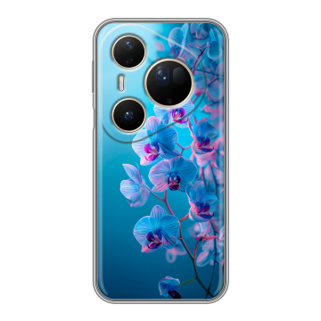 Силиконовый чехол на Huawei Pura 80 Ultra с принтом голубые орхидеи